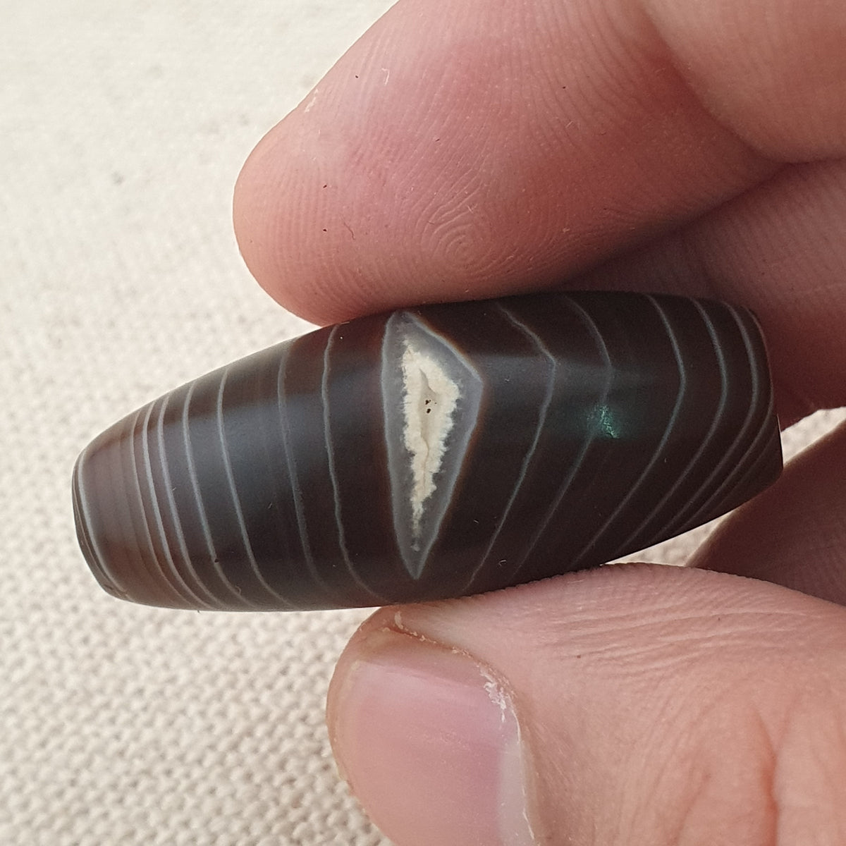 Rare Perle vintage en agate œil de Suleimani du Yémen Motif naturel Amulette