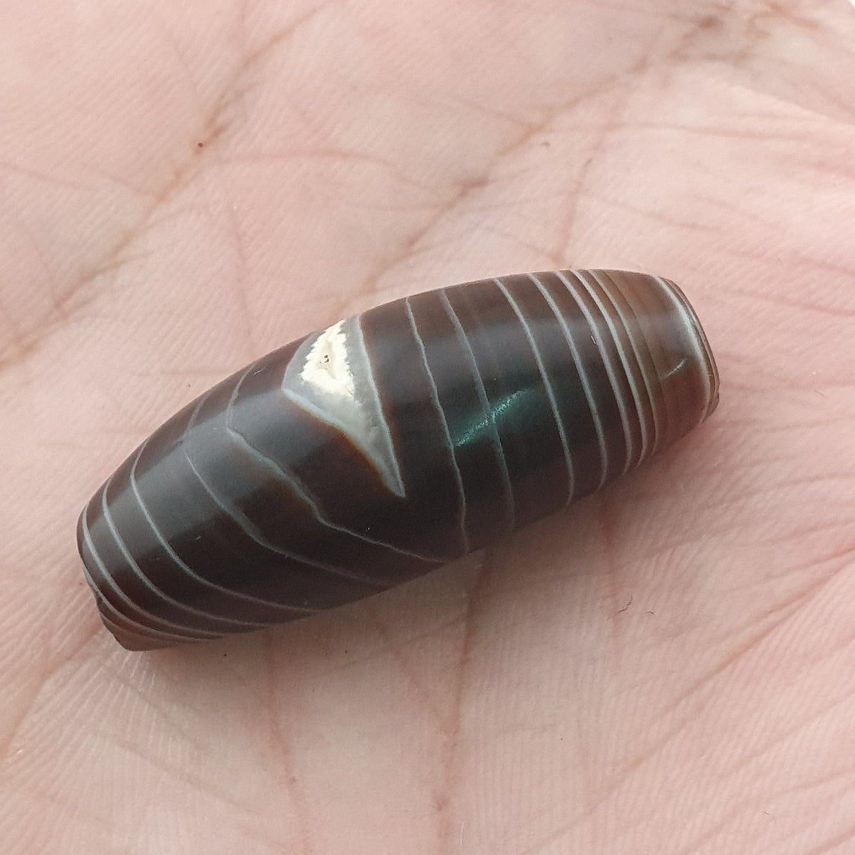 Rare Perle vintage en agate œil de Suleimani du Yémen Motif naturel Amulette