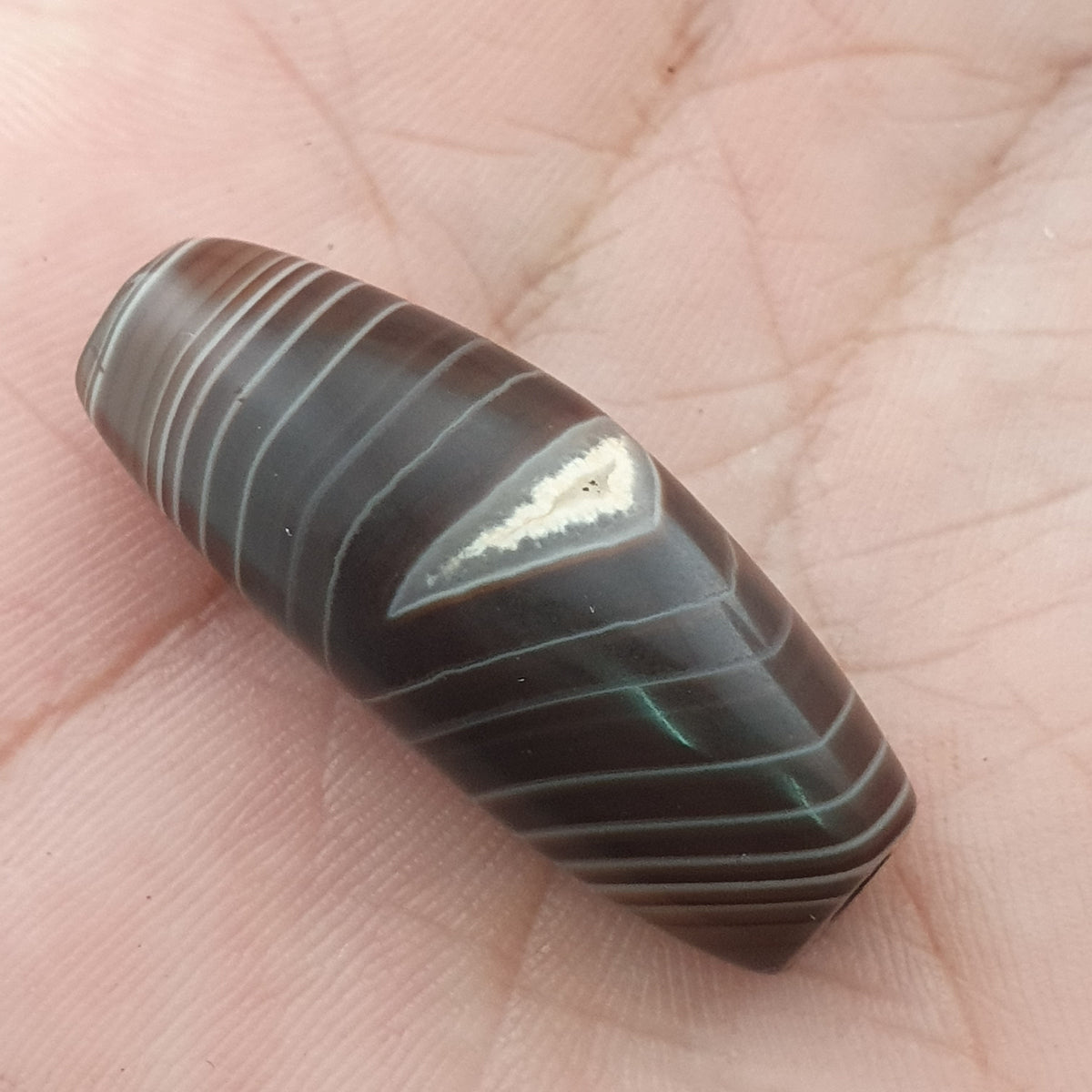 Rare Perle vintage en agate œil de Suleimani du Yémen Motif naturel Amulette