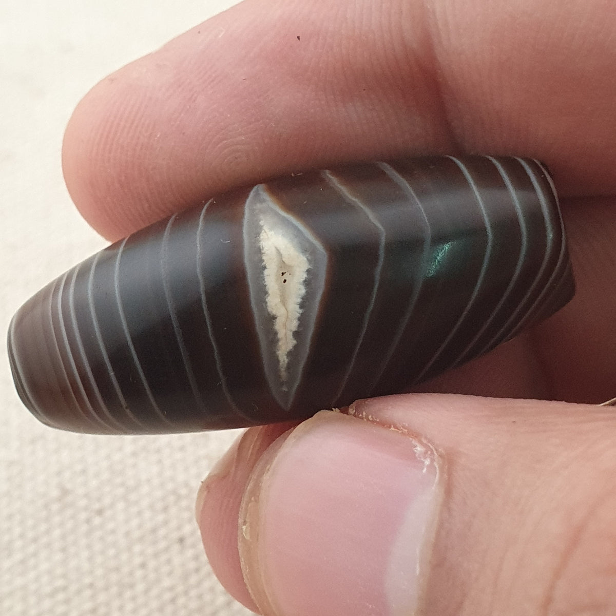 Rare Perle vintage en agate œil de Suleimani du Yémen Motif naturel Amulette