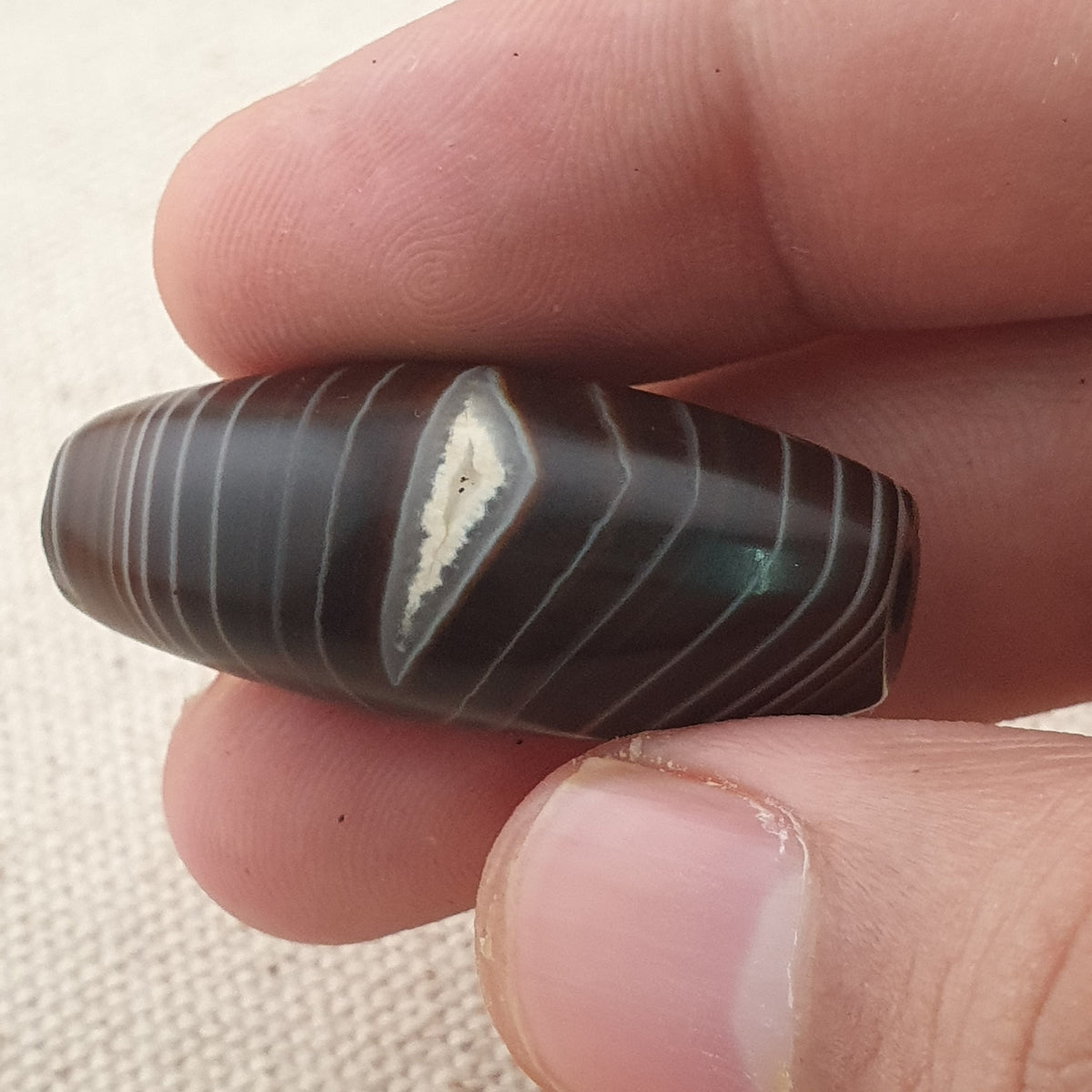Rare Perle vintage en agate œil de Suleimani du Yémen Motif naturel Amulette