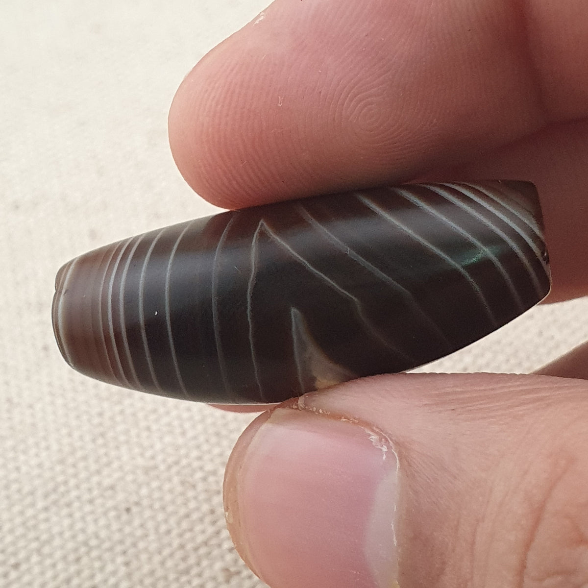 Rare Perle vintage en agate œil de Suleimani du Yémen Motif naturel Amulette