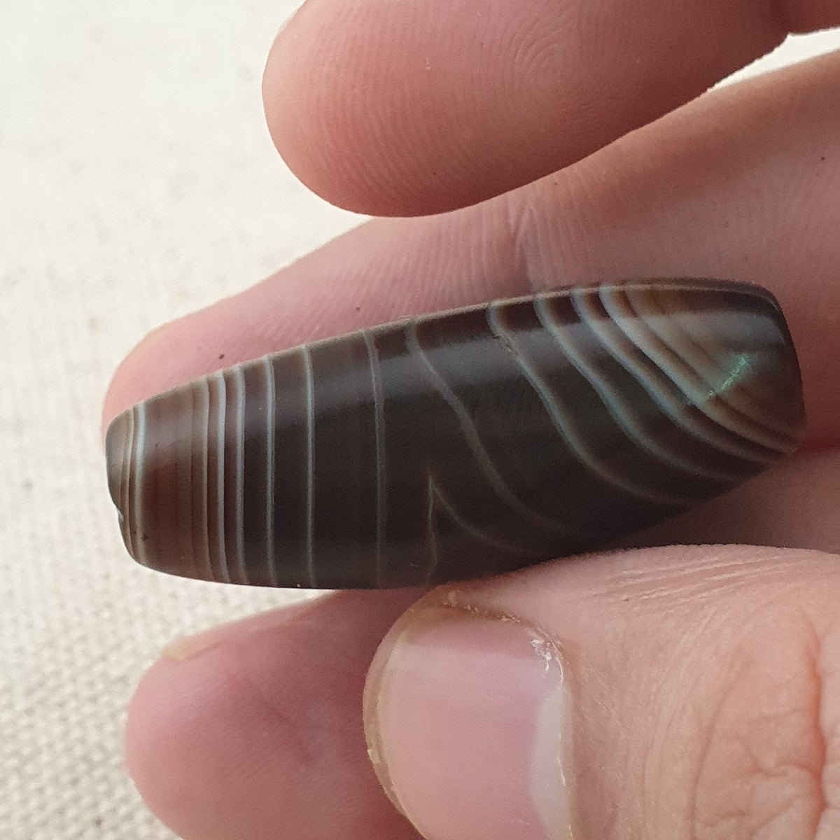 Rare Perle vintage en agate œil de Suleimani du Yémen Motif naturel Amulette
