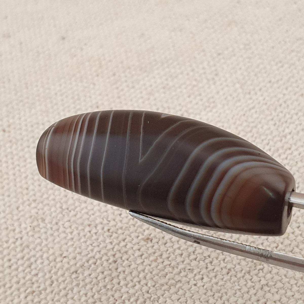 Rare Perle vintage en agate œil de Suleimani du Yémen Motif naturel Amulette
