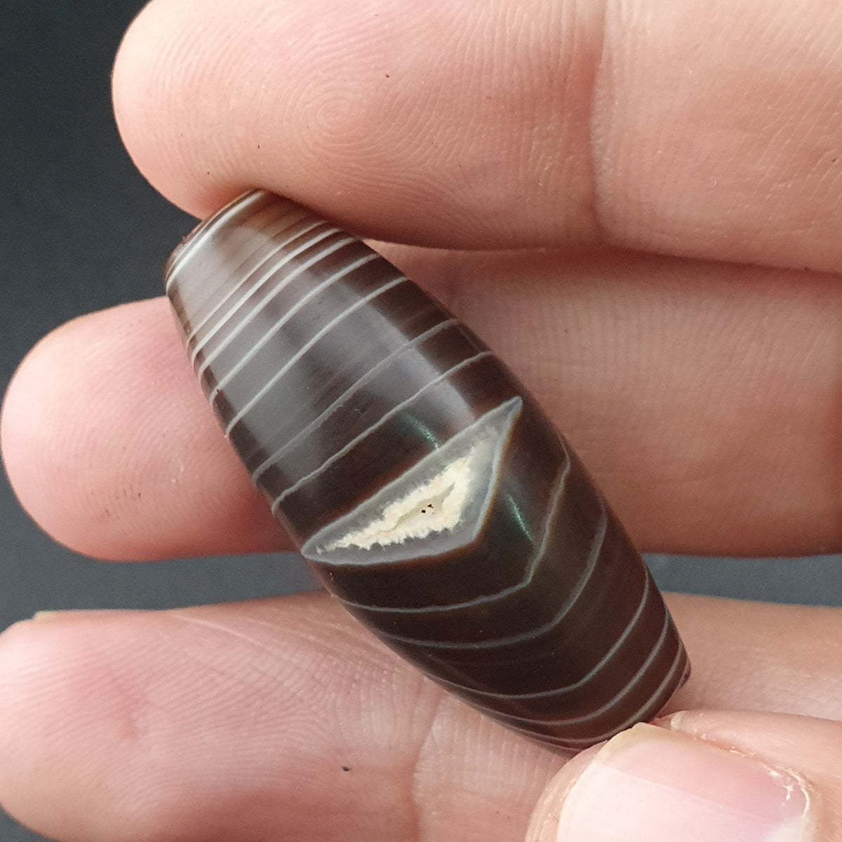 Rare Perle vintage en agate œil de Suleimani du Yémen Motif naturel Amulette