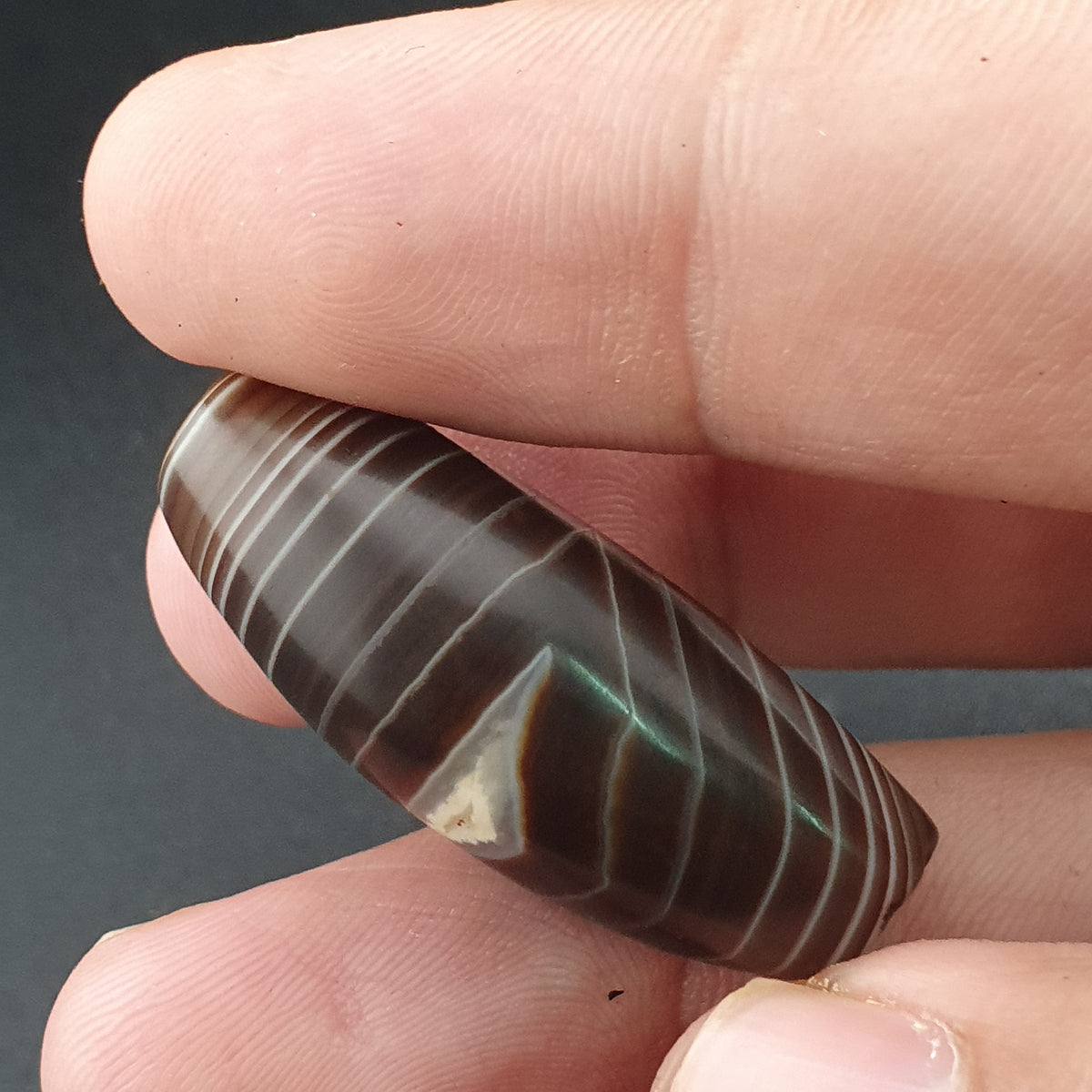 Rare Perle vintage en agate œil de Suleimani du Yémen Motif naturel Amulette