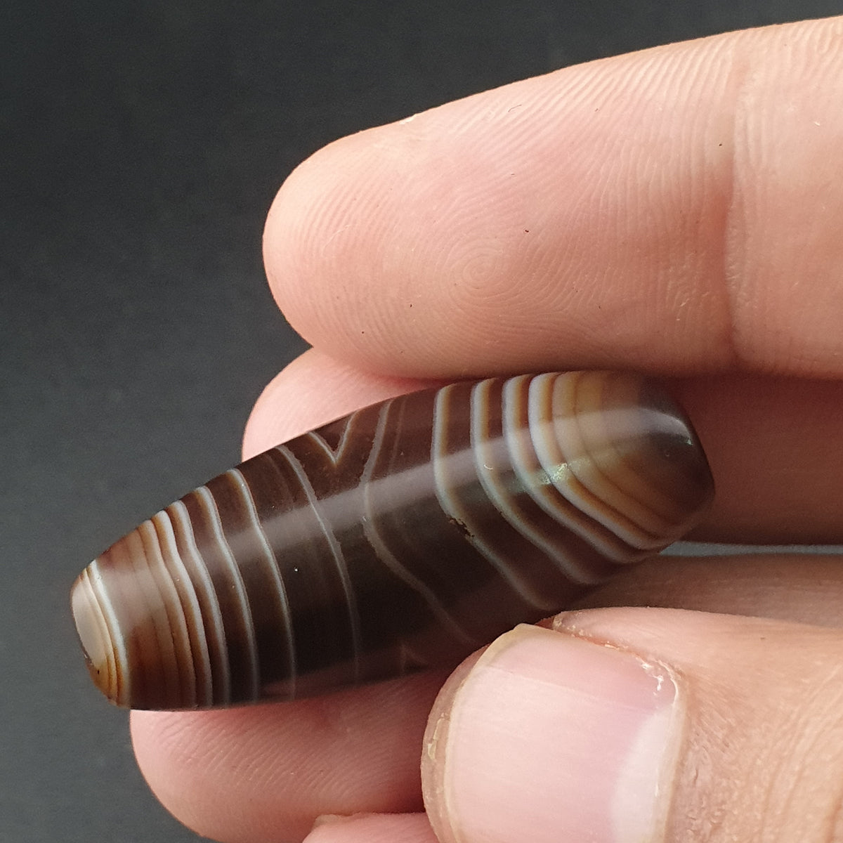 Rare Perle vintage en agate œil de Suleimani du Yémen Motif naturel Amulette