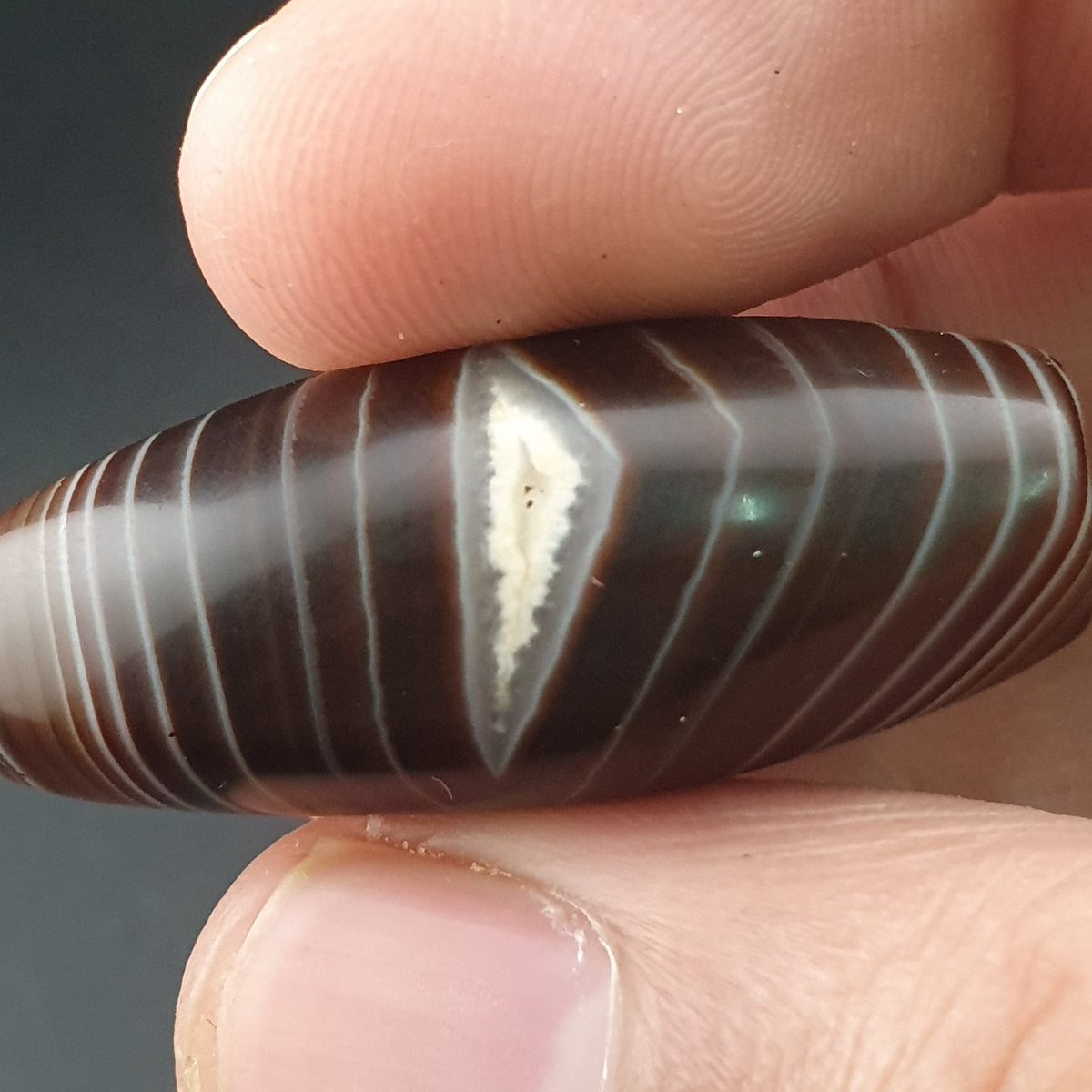 Rare Perle vintage en agate œil de Suleimani du Yémen Motif naturel Amulette