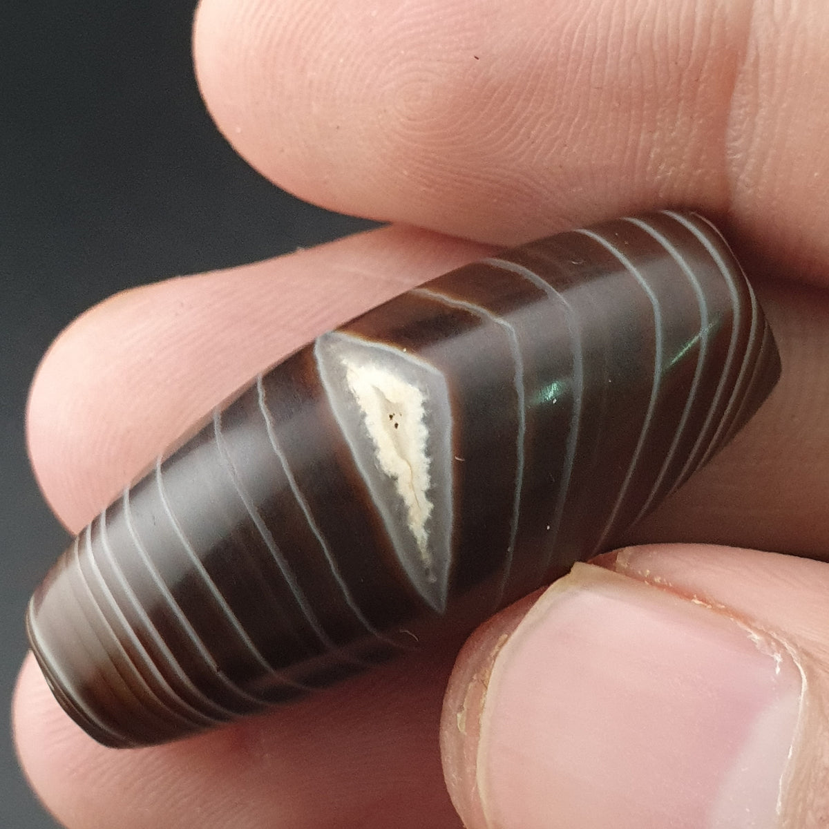 Rare Perle vintage en agate œil de Suleimani du Yémen Motif naturel Amulette
