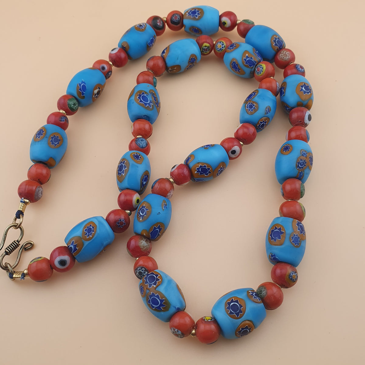 Vintage Venetian Style Floral & Red Eyes Glass Beads Necklace