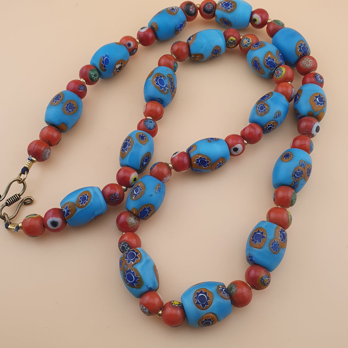 Vintage Venetian Style Floral & Red Eyes Glass Beads Necklace