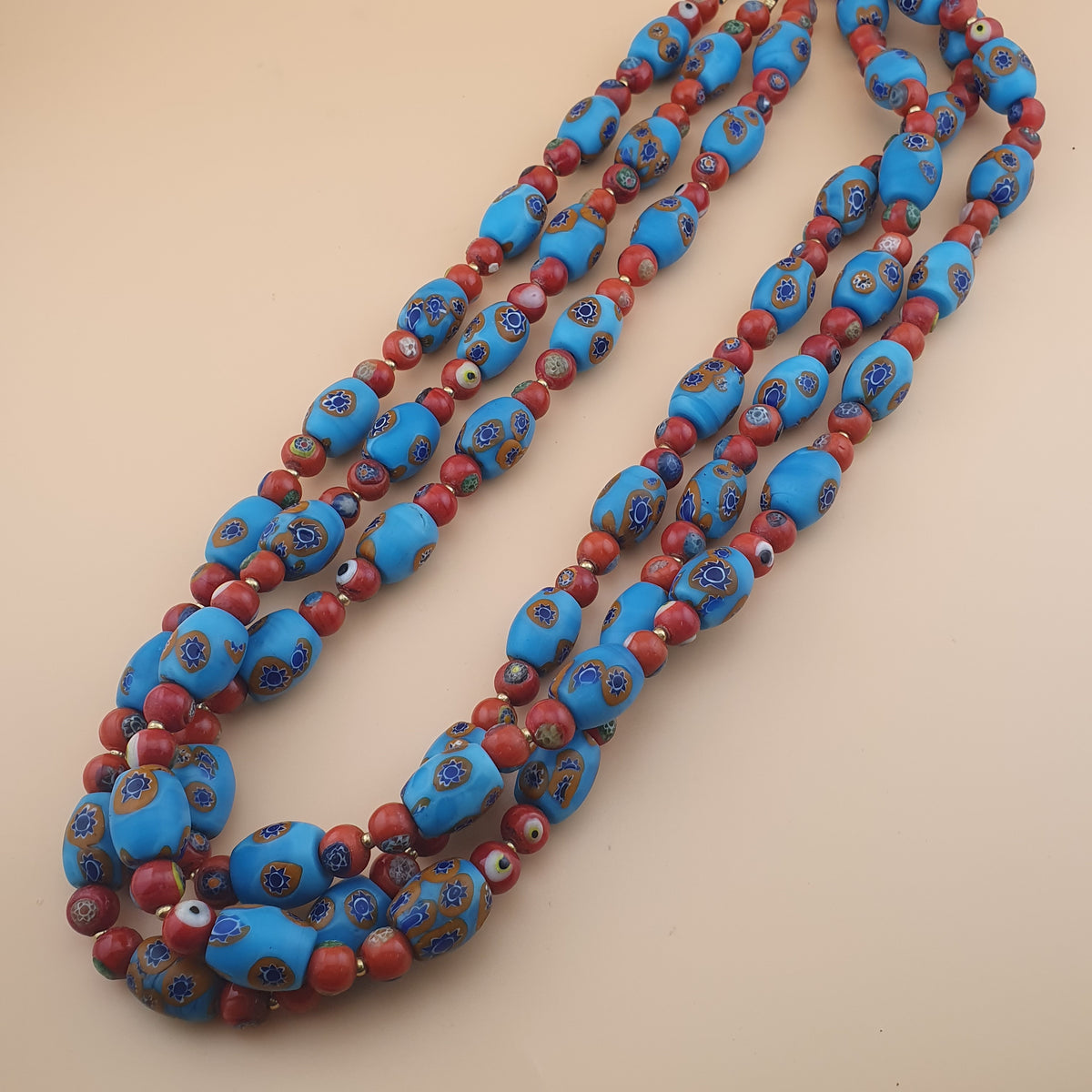 Vintage Venetian Style Floral & Red Eyes Glass Beads Necklace