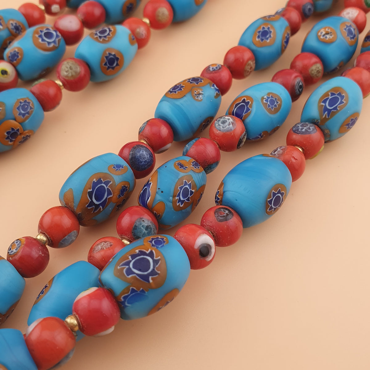 Vintage Venetian Style Floral & Red Eyes Glass Beads Necklace