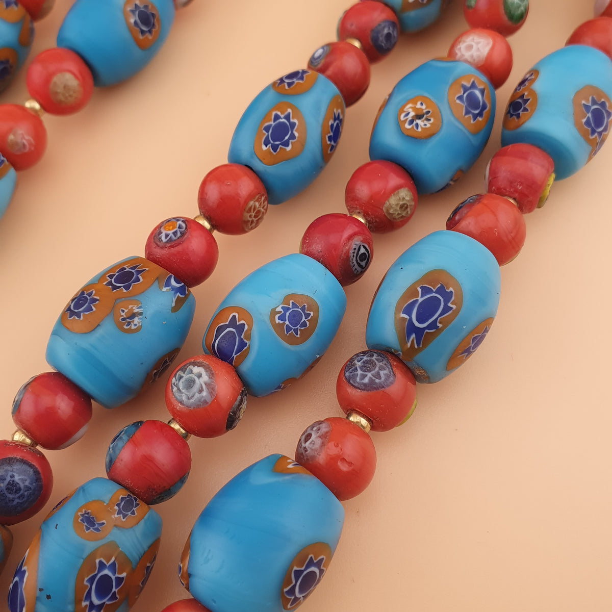 Vintage Venetian Style Floral & Red Eyes Glass Beads Necklace