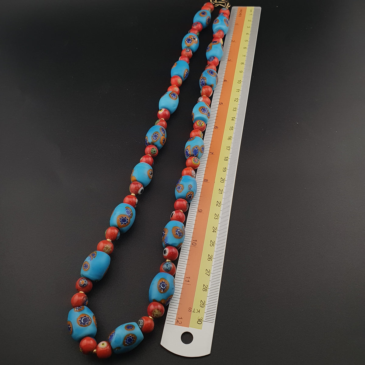 Vintage Venetian Style Floral & Red Eyes Glass Beads Necklace