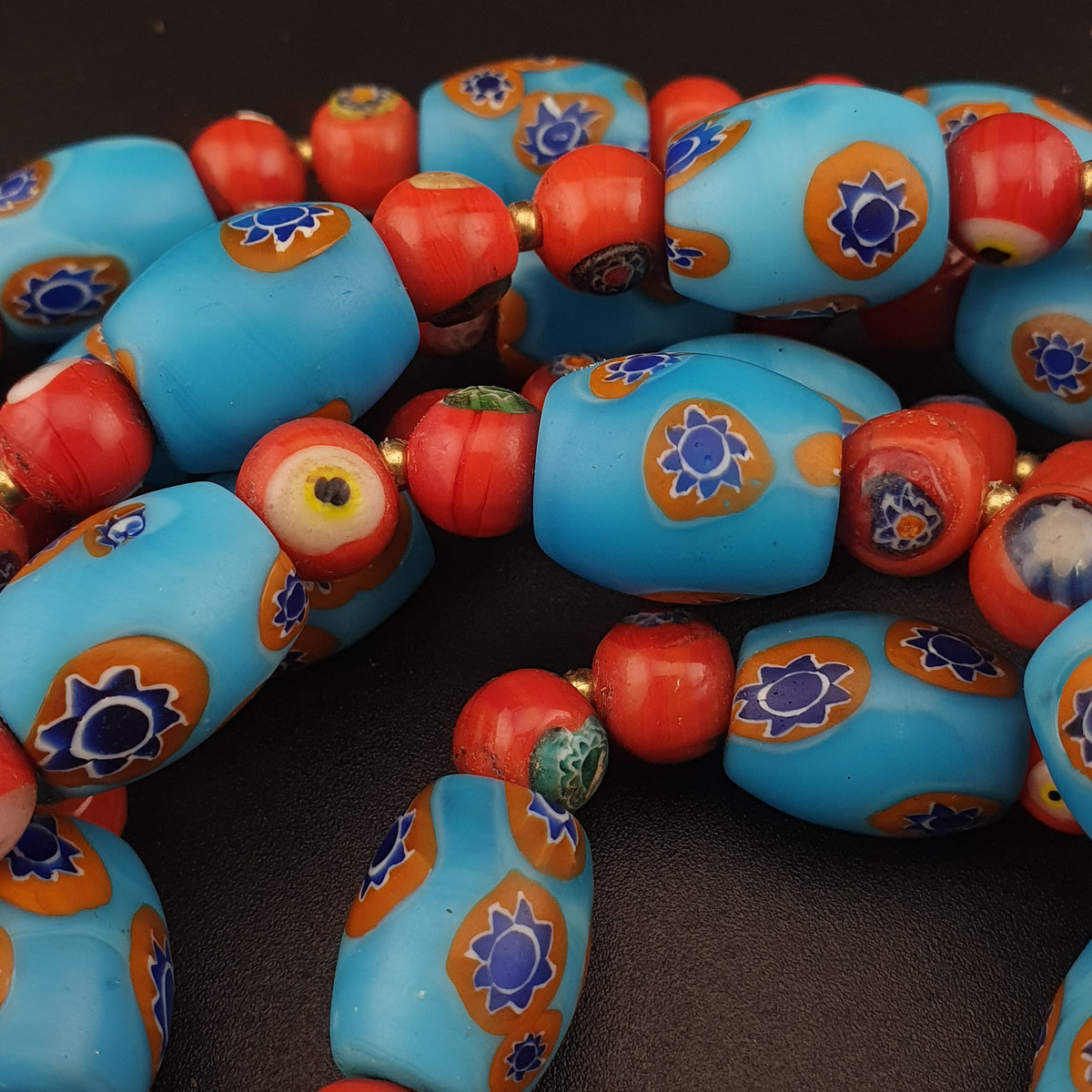 Vintage Venetian Style Floral & Red Eyes Glass Beads Necklace
