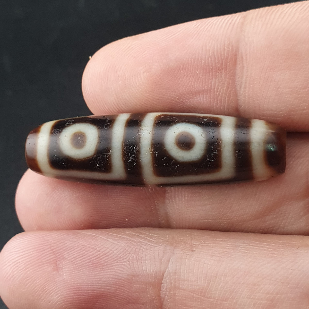 Amulette tibétaine ancienne perle Dzi en agate à 4 yeux de l'Himalaya