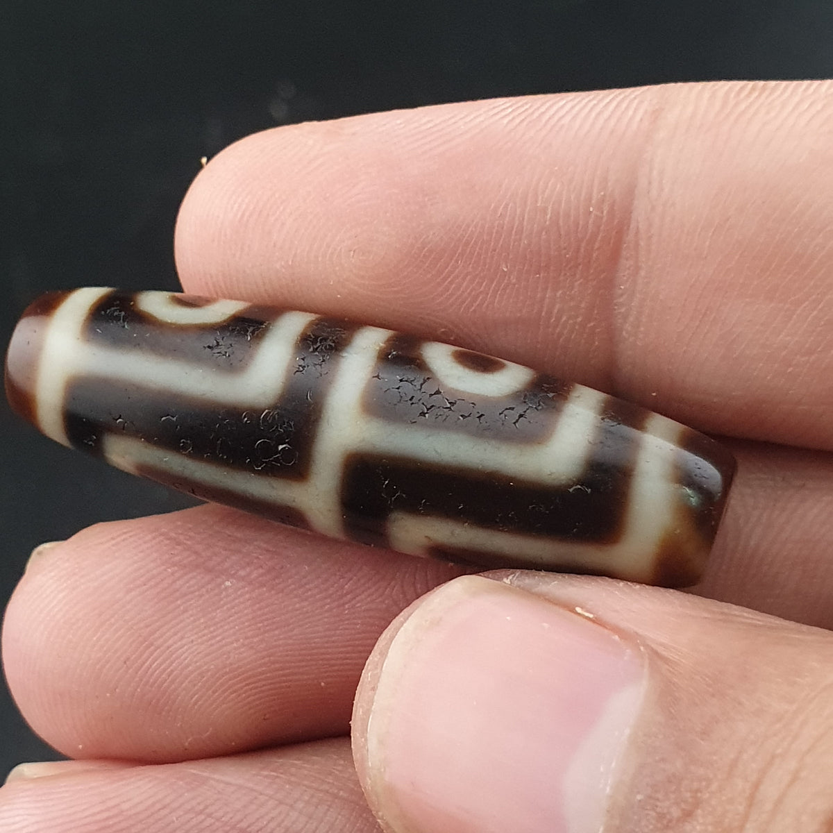 Amulette tibétaine ancienne perle Dzi en agate à 4 yeux de l'Himalaya