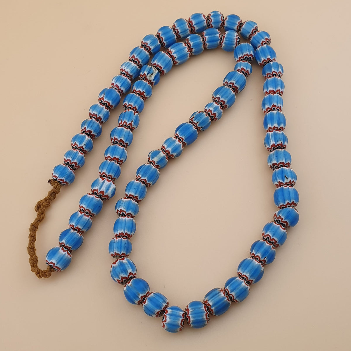 Antique Venetian Style Sky Blue Chevron Glass Beads Necklace Strands