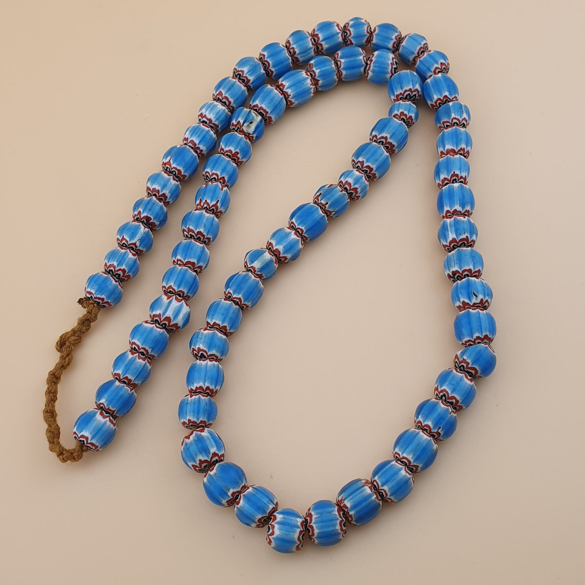 Antique Venetian Style Sky Blue Chevron Glass Beads Necklace Strands