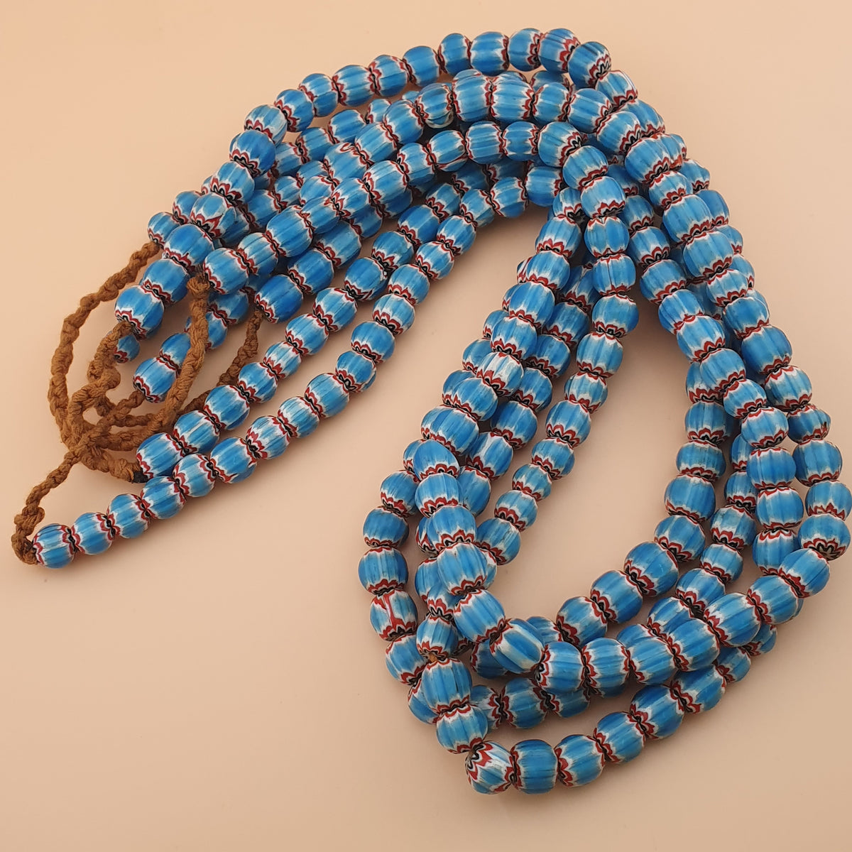 Antique Venetian Style Sky Blue Chevron Glass Beads Necklace Strands