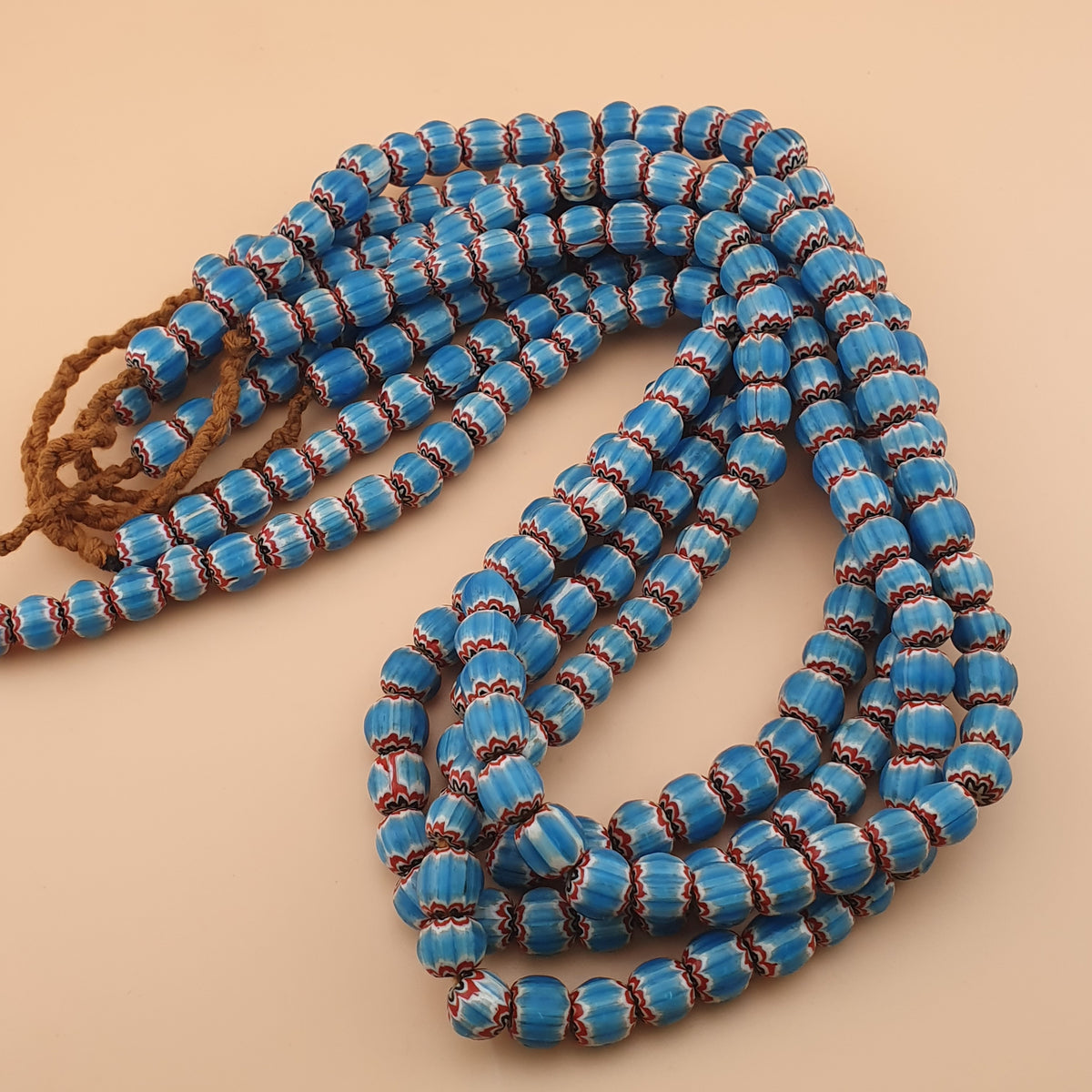 Antique Venetian Style Sky Blue Chevron Glass Beads Necklace Strands