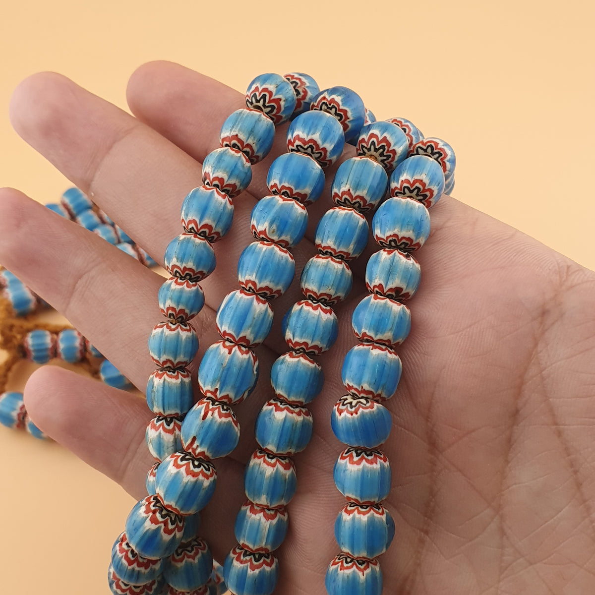 Antique Venetian Style Sky Blue Chevron Glass Beads Necklace Strands