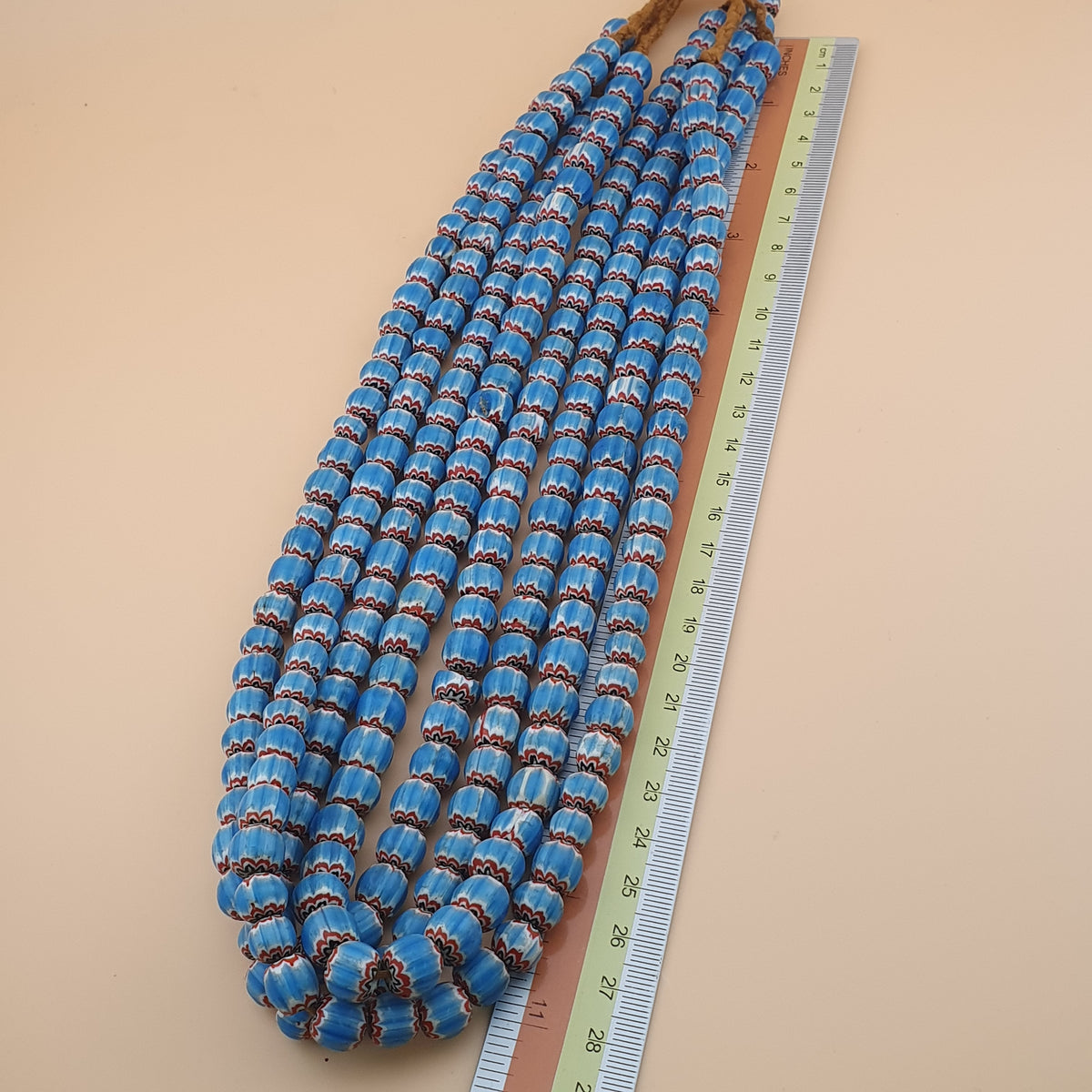 Antique Venetian Style Sky Blue Chevron Glass Beads Necklace Strands