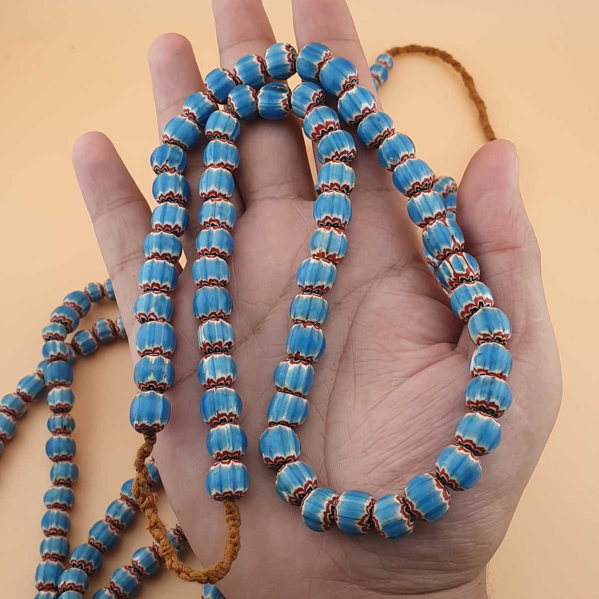 Antique Venetian Style Sky Blue Chevron Glass Beads Necklace Strands