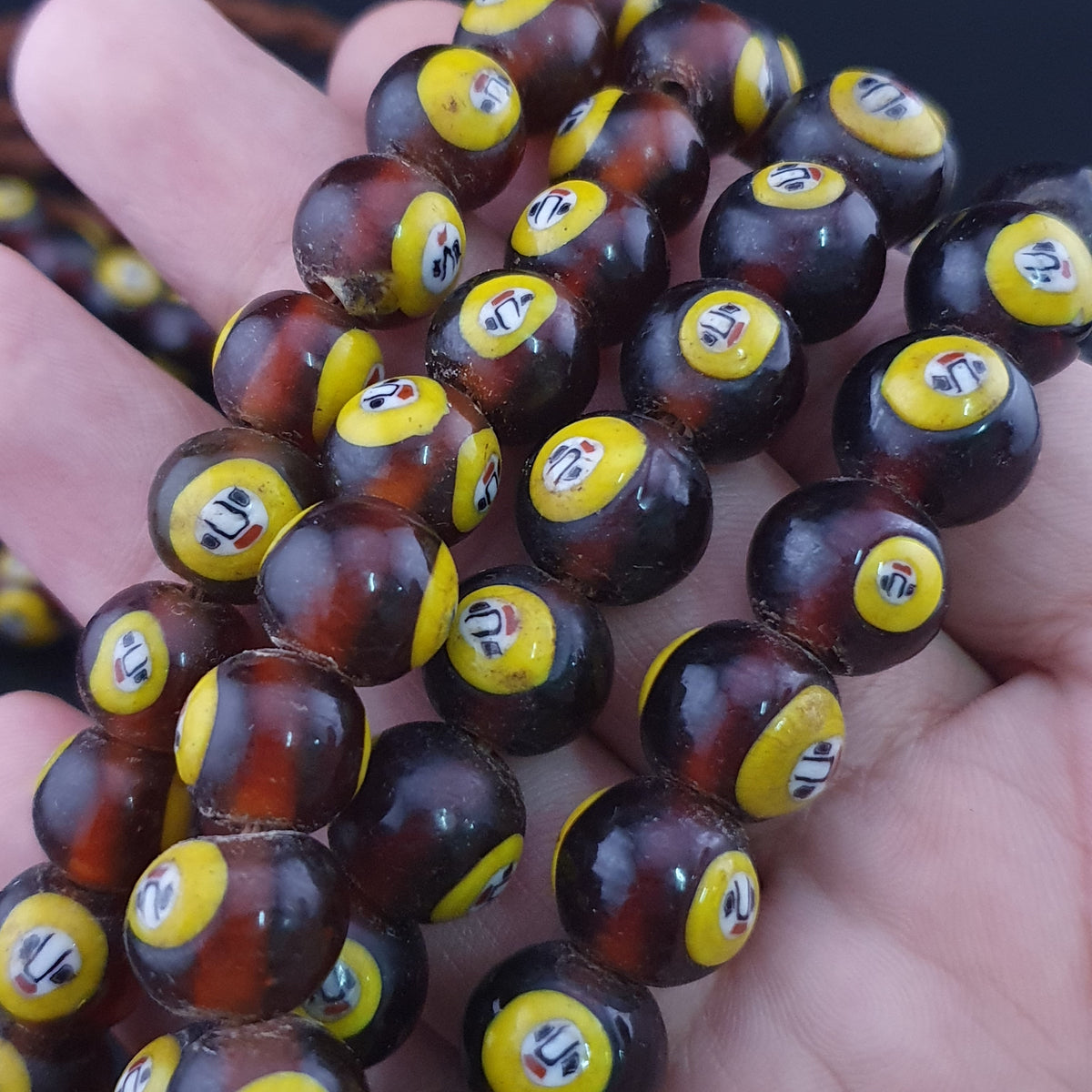 Vintage Middle Eastern Style Old Face Glass Beads Necklace Strands