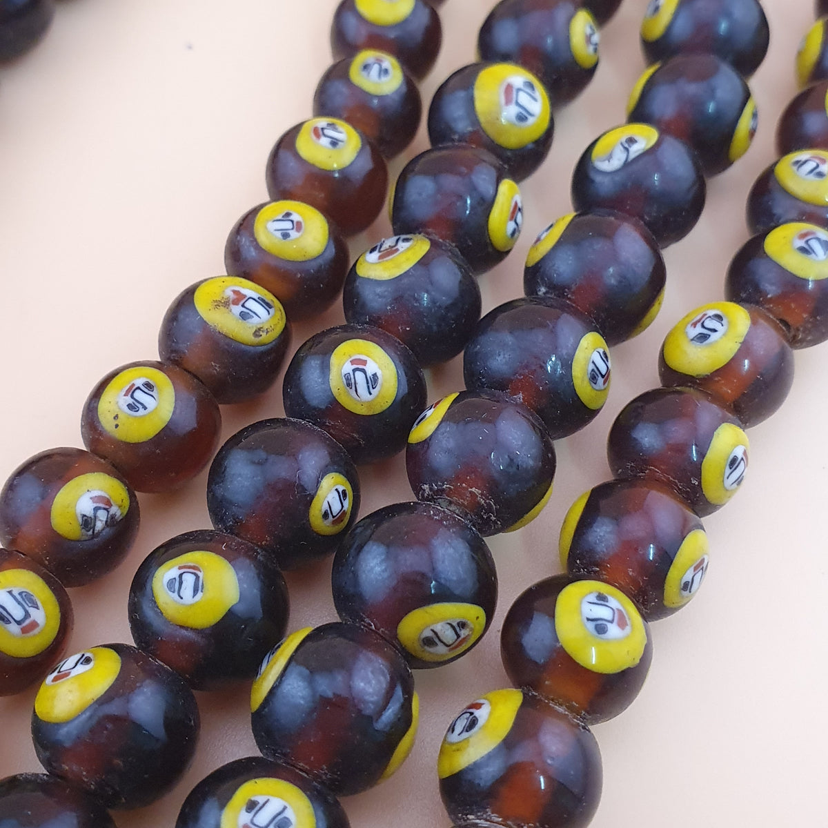 Vintage Middle Eastern Style Old Face Glass Beads Necklace Strands