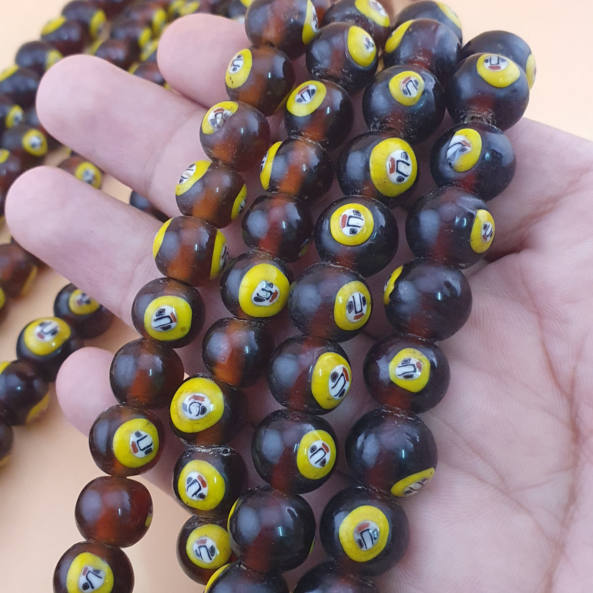 Vintage Middle Eastern Style Old Face Glass Beads Necklace Strands