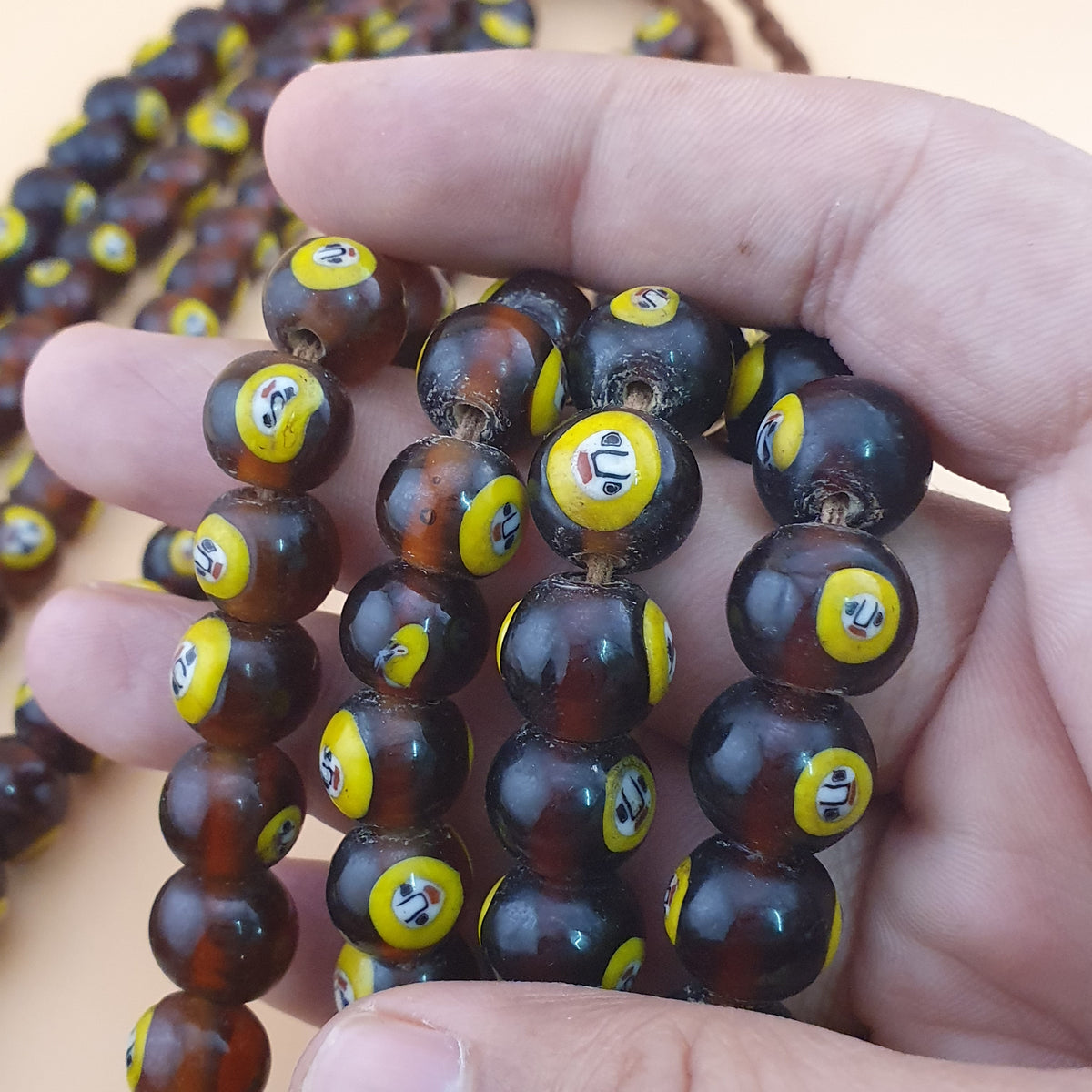 Vintage Middle Eastern Style Old Face Glass Beads Necklace Strands