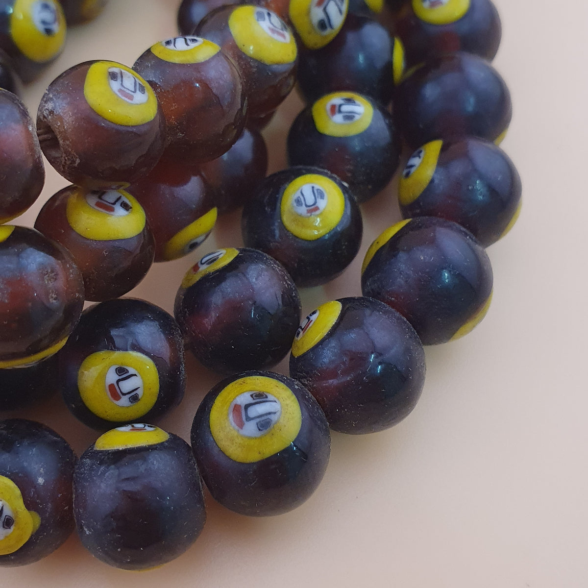 Vintage Middle Eastern Style Old Face Glass Beads Necklace Strands