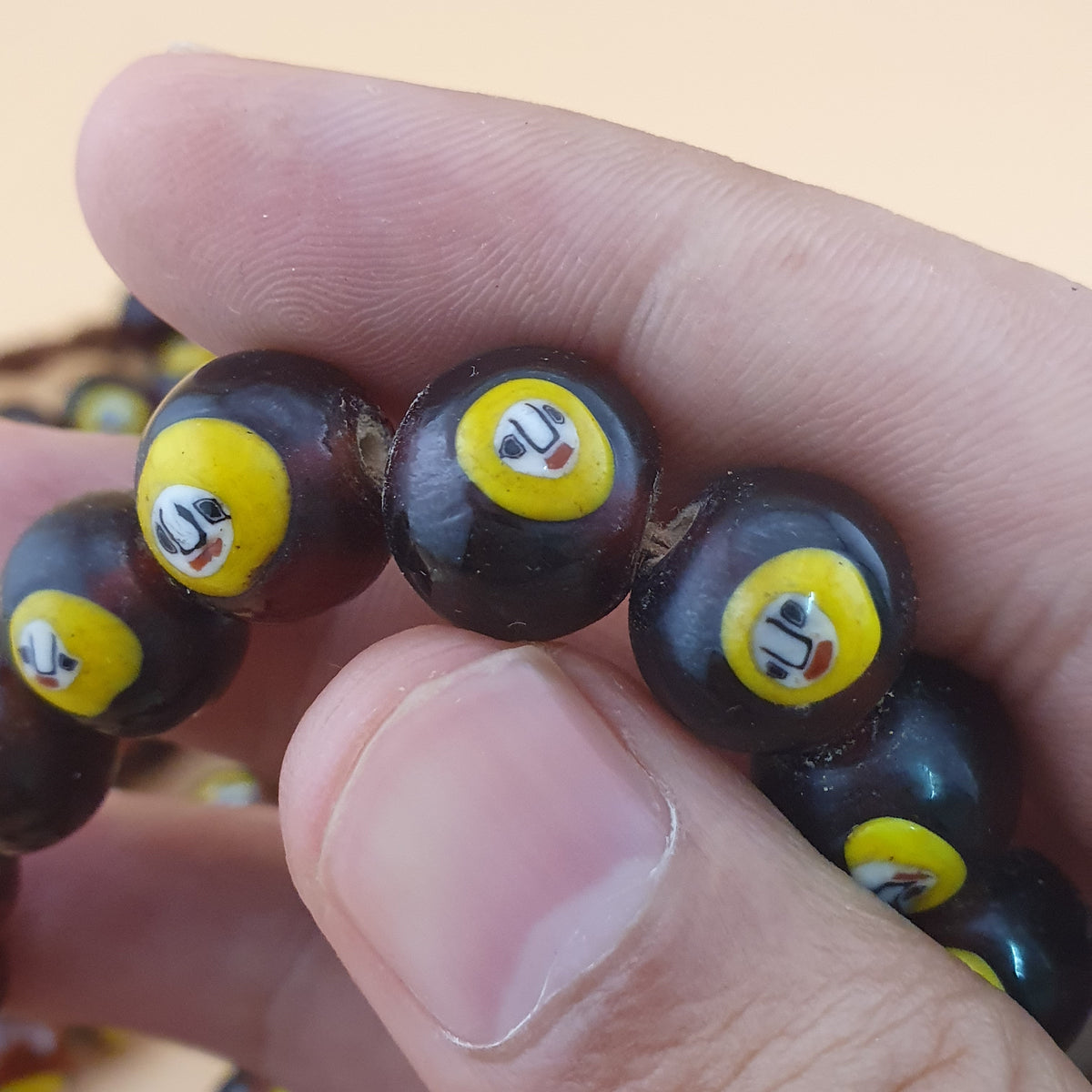 Vintage Middle Eastern Style Old Face Glass Beads Necklace Strands
