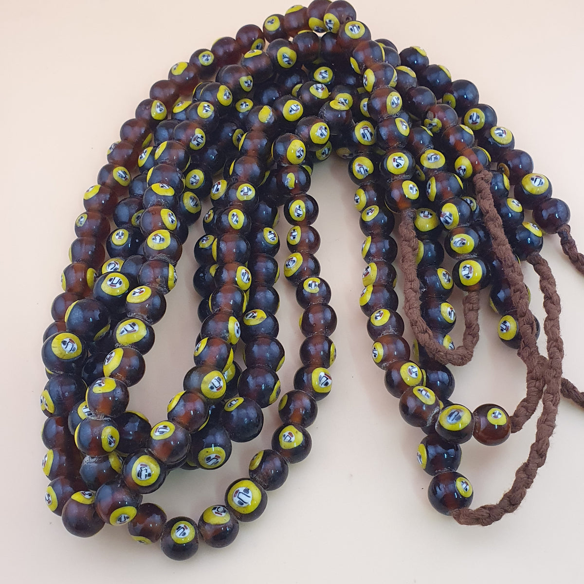 Collier de perles en verre de style vénitien vintage, motif visage moyen-oriental