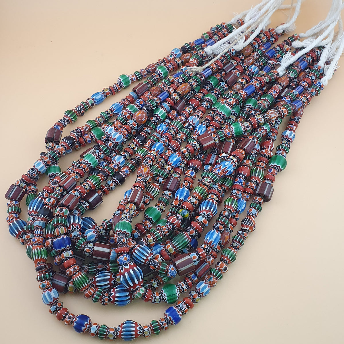 Antique Venetian MultiColor Mix Chevron Glass Beads Strands Necklace