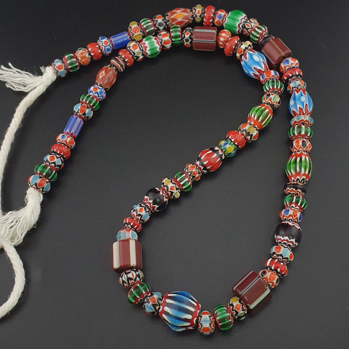 Antique Venetian MultiColor Mix Chevron Glass Beads Strands Necklace