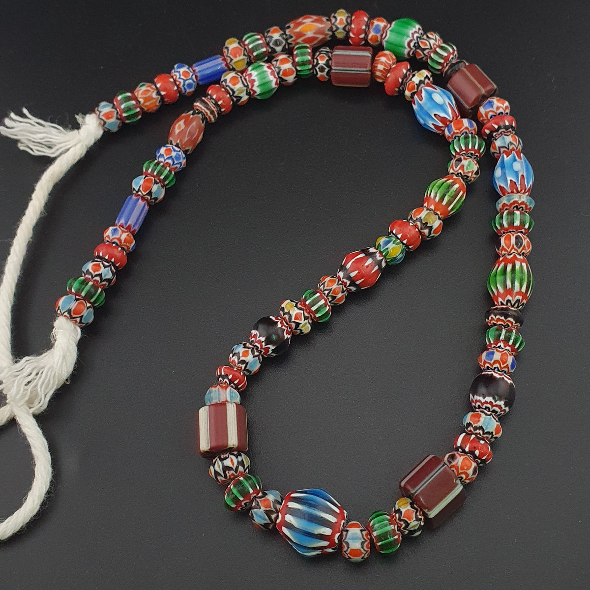 Antique Venetian MultiColor Mix Chevron Glass Beads Strands Necklace
