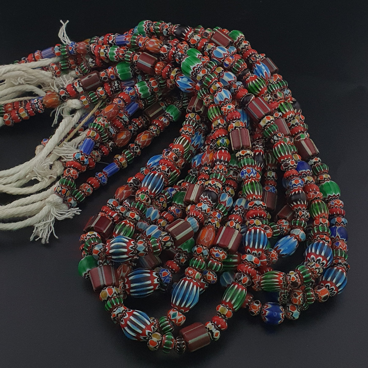 Antique Venetian MultiColor Mix Chevron Glass Beads Strands Necklace