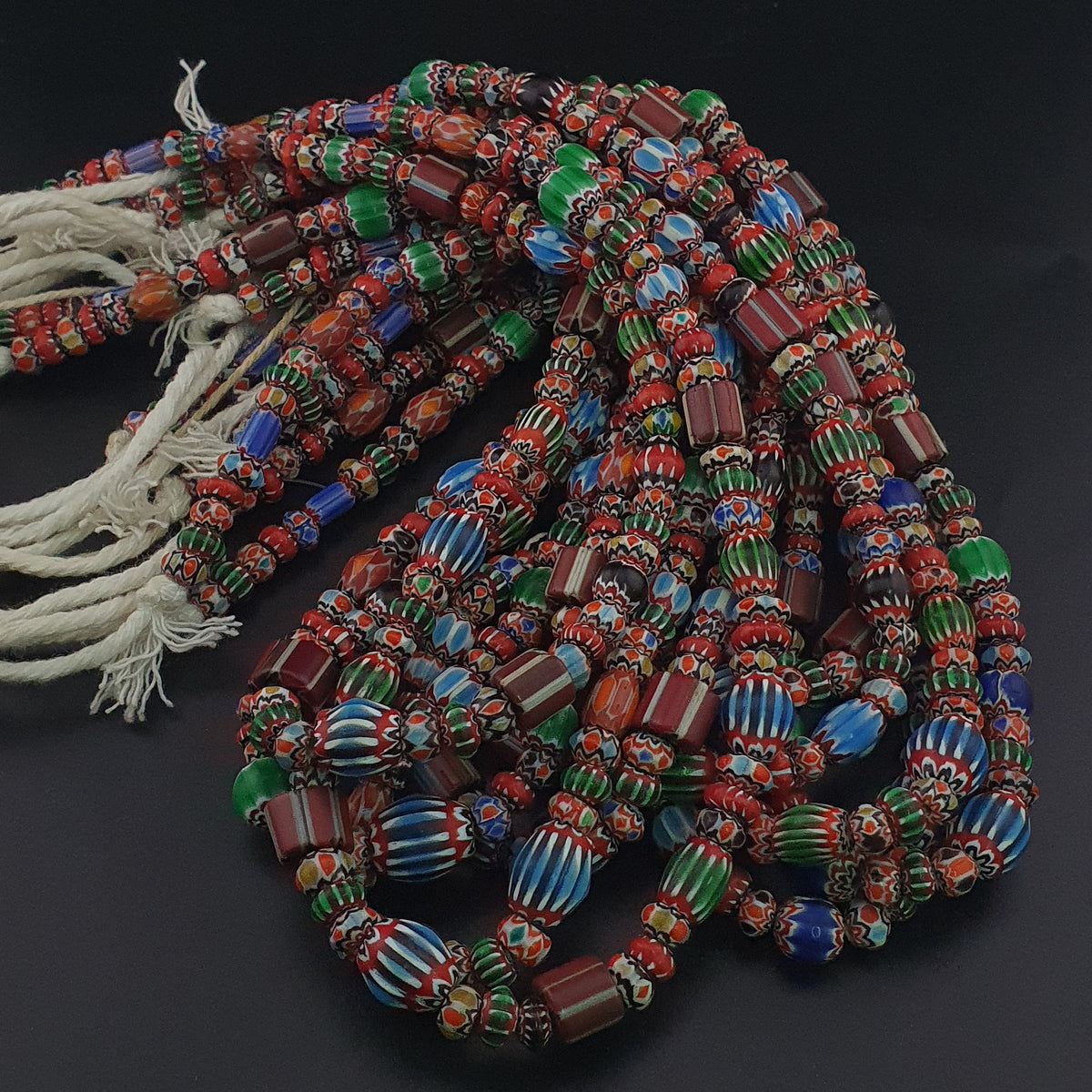 Antique Venetian MultiColor Mix Chevron Glass Beads Strands Necklace