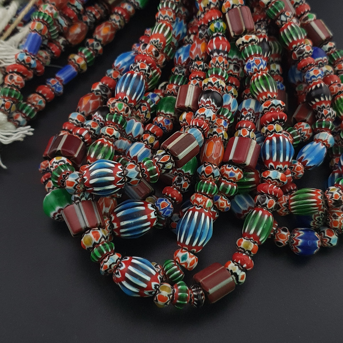 Antique Venetian MultiColor Mix Chevron Glass Beads Strands Necklace