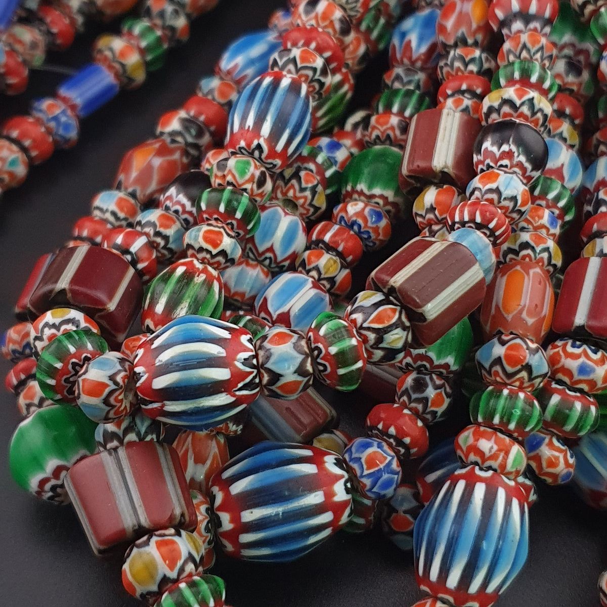 Antique Venetian MultiColor Mix Chevron Glass Beads Strands Necklace