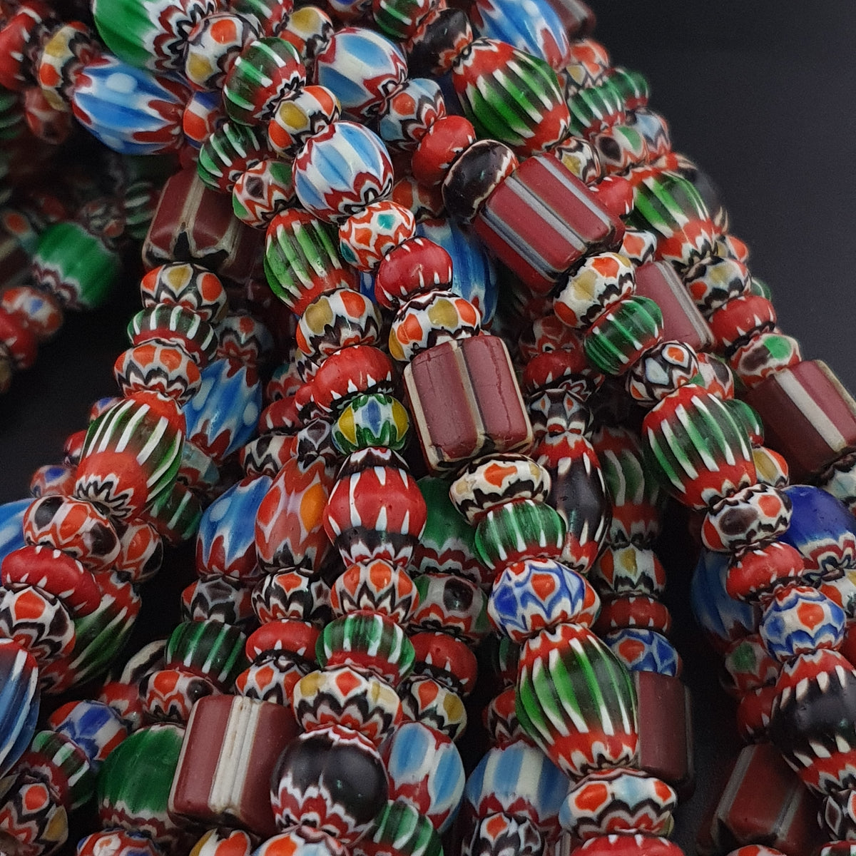 Antique Venetian MultiColor Mix Chevron Glass Beads Strands Necklace