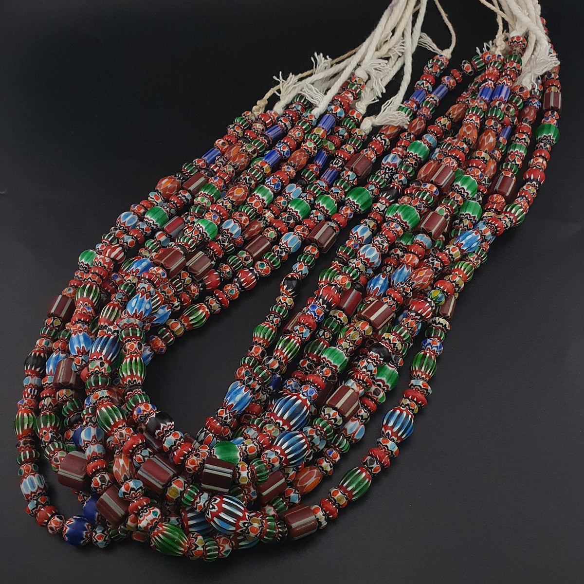Antique Venetian MultiColor Mix Chevron Glass Beads Strands Necklace