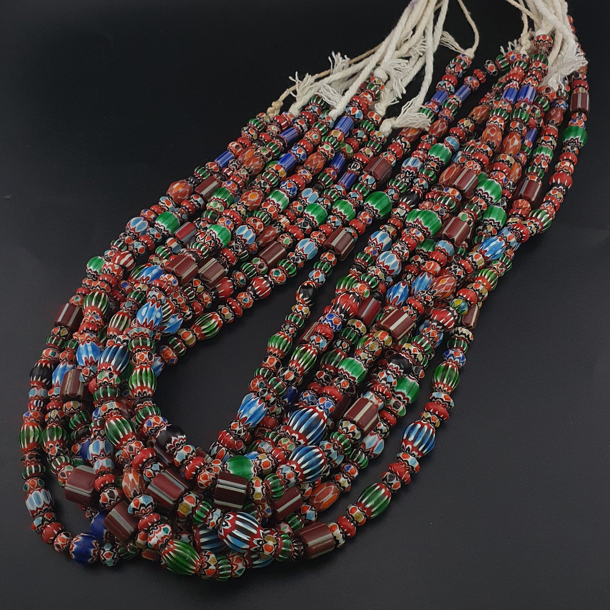 Antique Venetian MultiColor Mix Chevron Glass Beads Strands Necklace