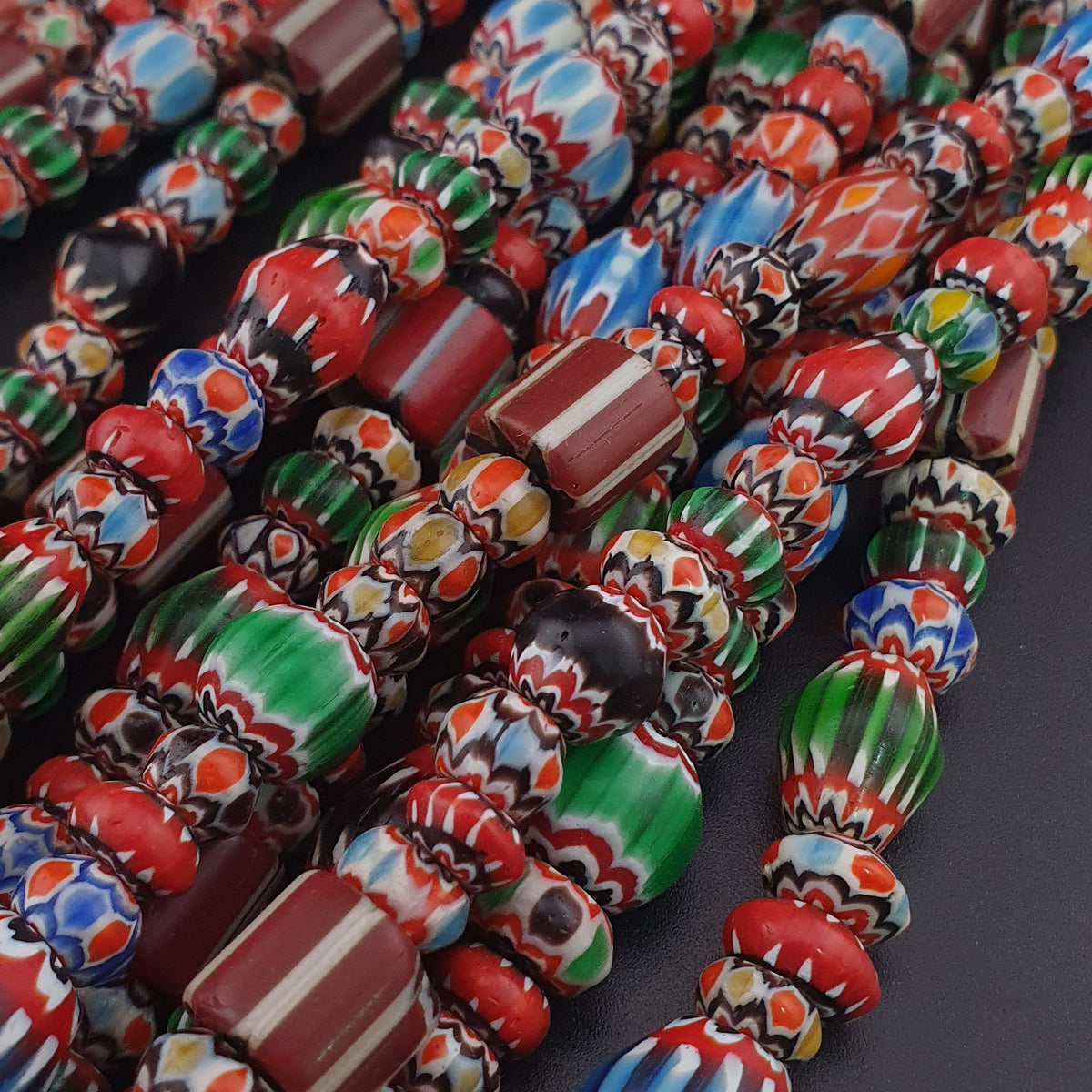 Antique Venetian MultiColor Mix Chevron Glass Beads Strands Necklace