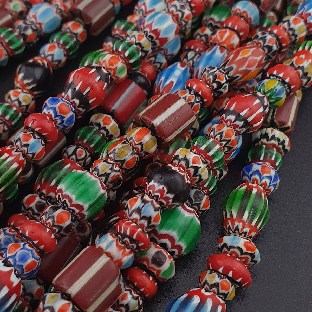 Antique Venetian MultiColor Mix Chevron Glass Beads Strands Necklace