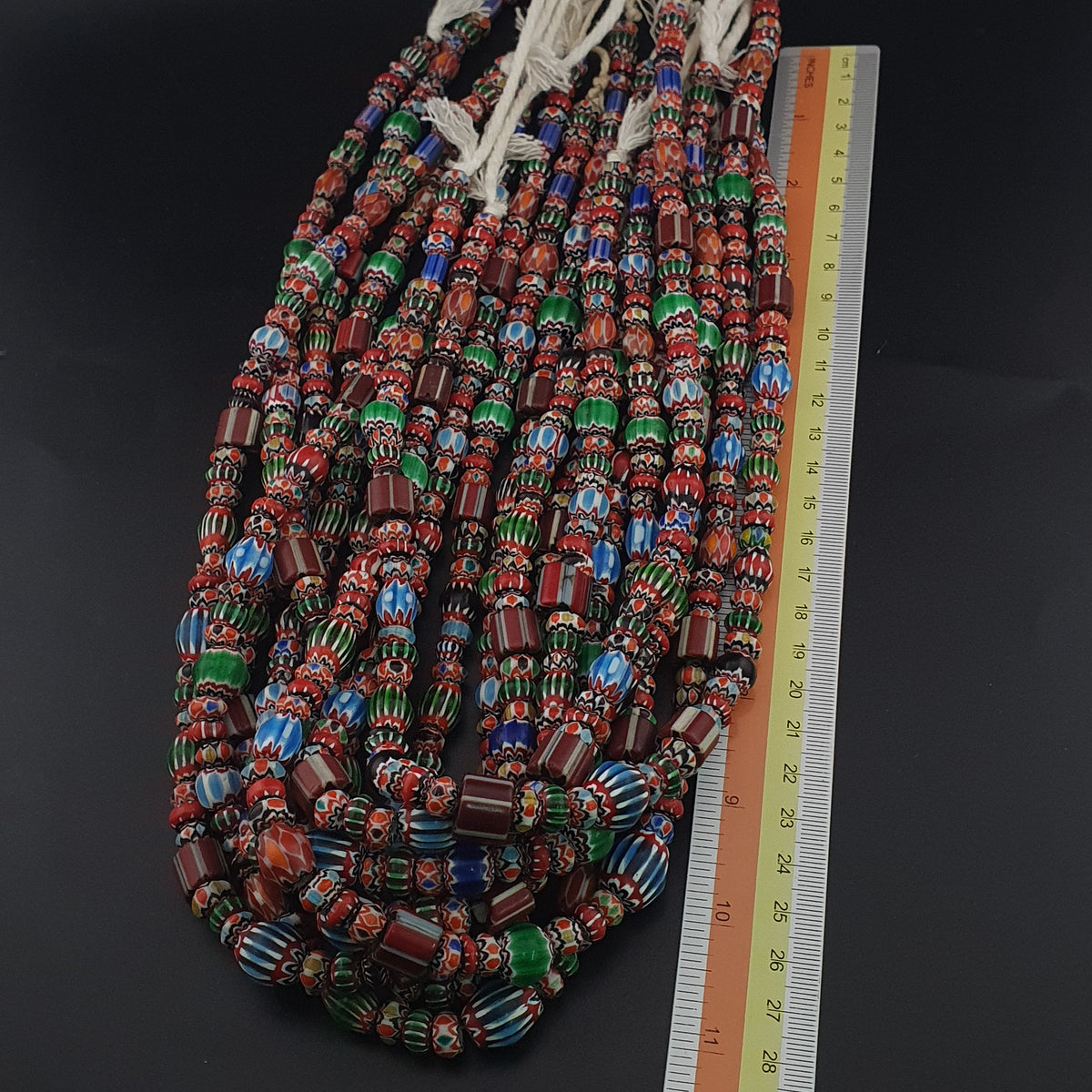 Antique Venetian MultiColor Mix Chevron Glass Beads Strands Necklace