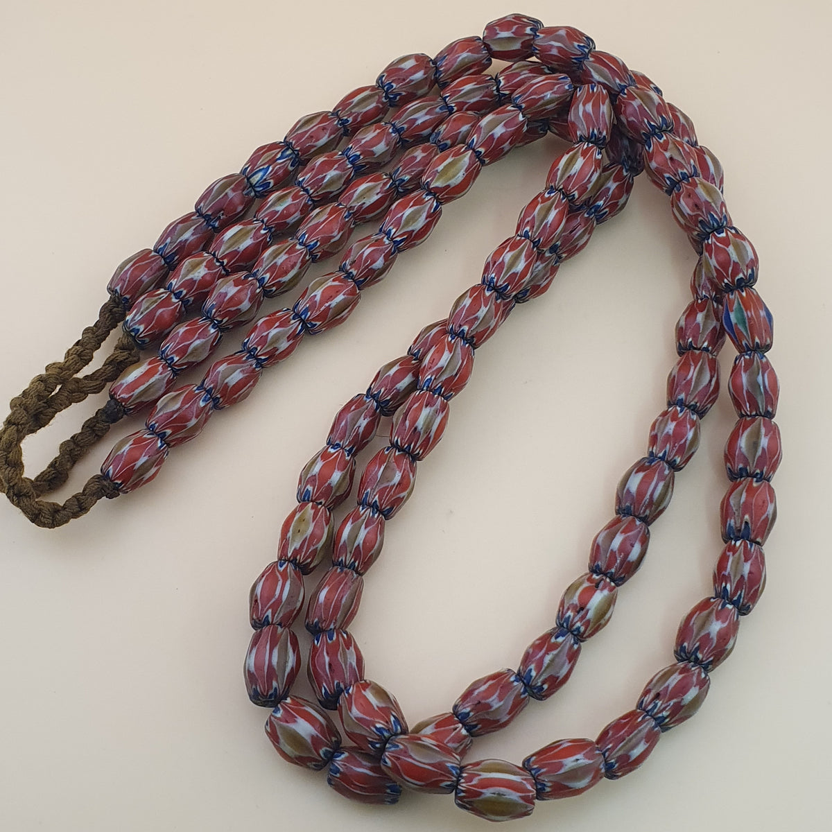 Antique Venetian Style Red & Brown Chevron Glass Beads Strands